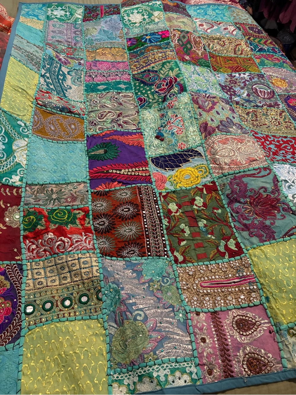 Hand Beaded Patchwork Wall Hanging 50x60 New without Tags - Picture 4 of 15